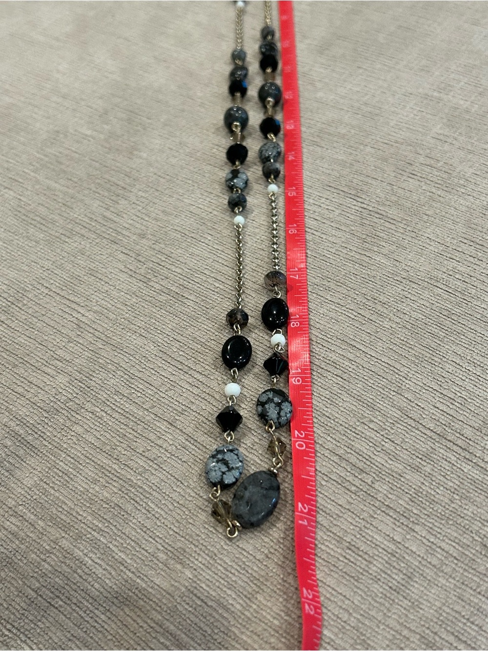 Talbots Multi-Strand Black snowflake obsidian stone and Gray Beaded necklace image 5